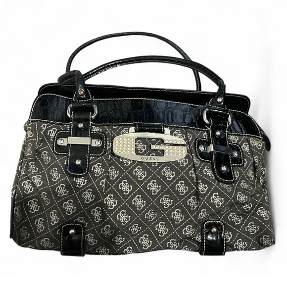Guess Handbags - Guess Black and Grey Shoulder Bag with Monogram Design